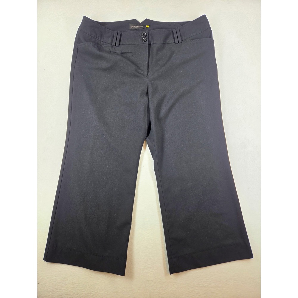 Lane Bryant Dress Pants 3 Petite Black Wide Leg Cropped Cinch Back Slacks